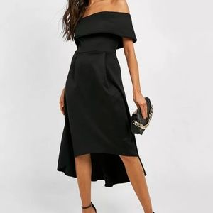 Boohoo Off the Shoulder Dip Hem Skater Dress Size 4